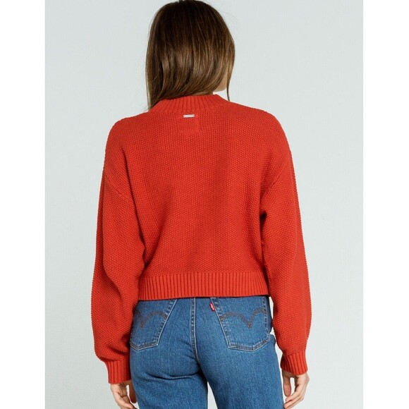 Billabong Great Escape Size Medium Sweater Rust Orange Cable Knit - Picture 2 of 9